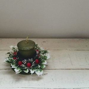 Vintage Metal and Plastic Red Berry and Holly Leaf Votive Candle Holder ~ Vintage Christmas Decor ~ Vintage Holiday Decor ~ Christmas Candle