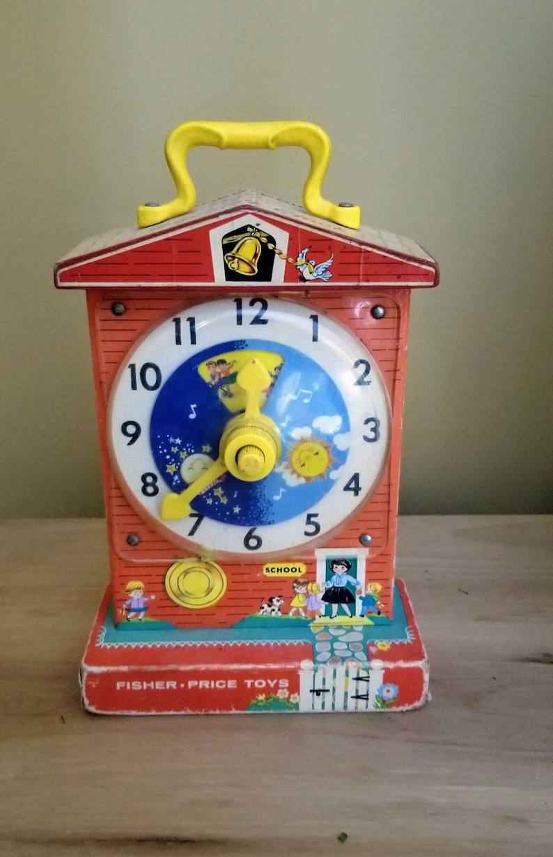 vintage fisher price music box teaching clock