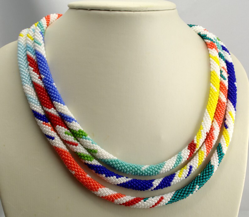 Necklace, Beadwork, Lariat,Extra Long Beaded Crochet Rope,Seed Beads Jewerly, Colorful Necklace, Handmade image 1