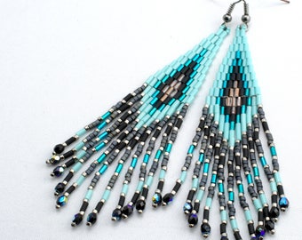 Long Dangle Earrings, Tassel Earrings, Boho Style Earrings, Fringe Earrings, Seed Beads Tassel Earrings, Jewerly, Handmade Earrings, Dangle