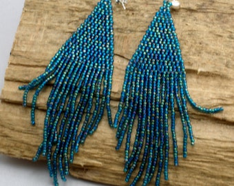 Long Dangle Earrings, Tassel Earrings, Boho Style Earrings, Fringe Earrings, Seed Beads Tassel Earrings, Jewerly, Handmade Earrings, Dangle