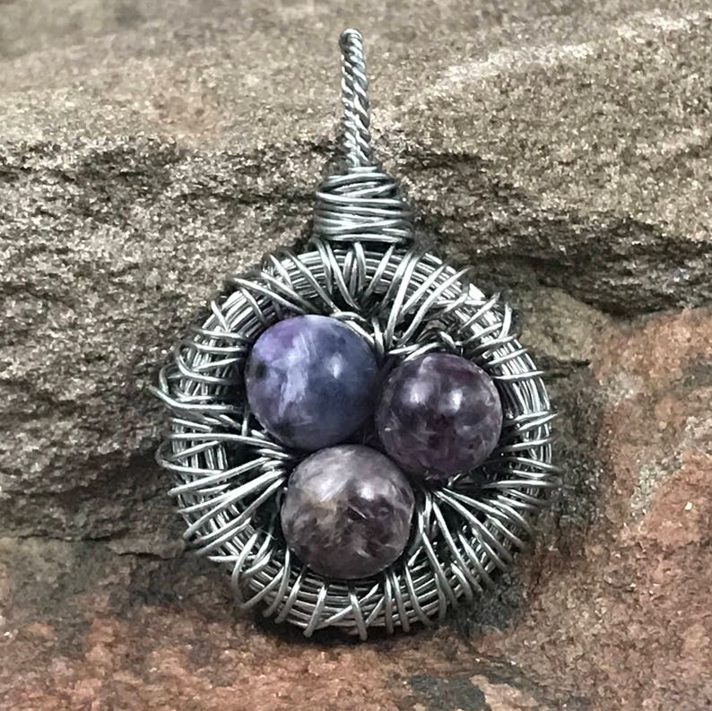 Birds Nest Pendant Genuine Charoite Nature Jewelry Mothers - How To Make A Wire Wrapped Bird S Nest Pendant Birds Nest Pendant Genuine Charoite Nature Jewelry Mothers - How To Make A Wire Wrapped Bird S Nest Pendant