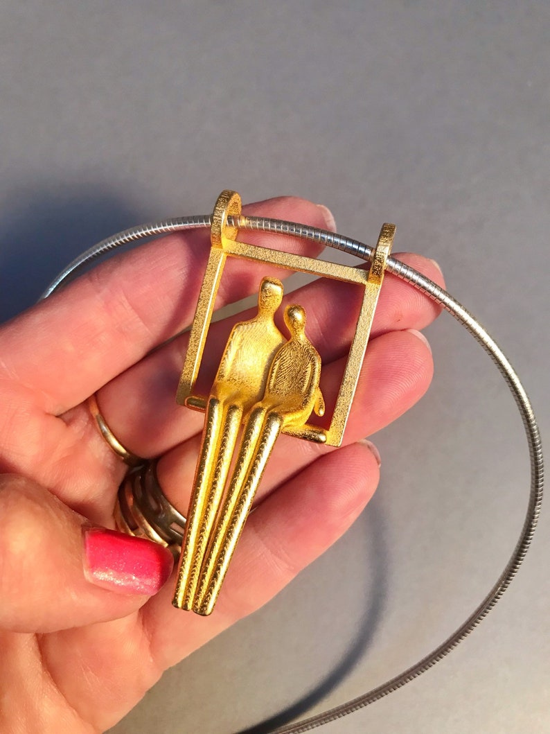 Close to Me Necklace Sculptural Pendant in Steel 25th Anniversary Gift