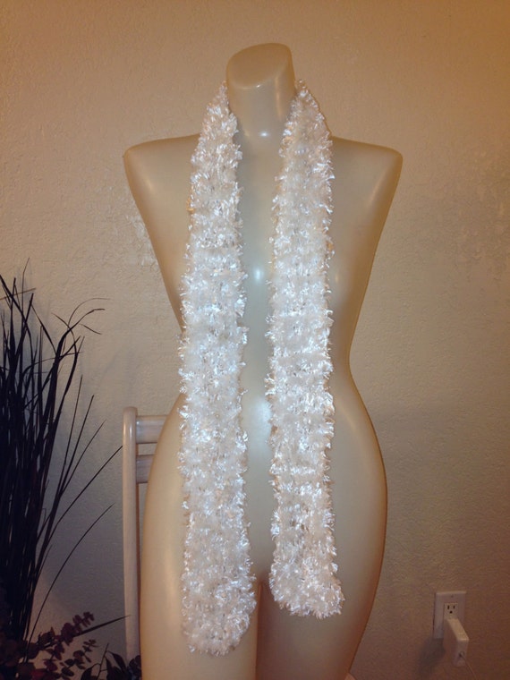 Items similar to Handmade Silky White Scarf.Soft Fur Yarn on Etsy