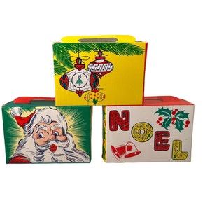 U PICK ~ Vintage Christmas Paper Gift Box | Mid Century Designs | Use as an Ornament | Stuff with Goodies | Display! | 4.5" Wide x 3" Tall