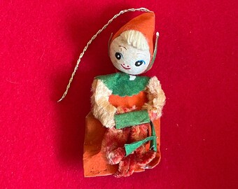 Adorno de elfo vintage hecho a mano / Cabeza de algodón hilado, chenilla