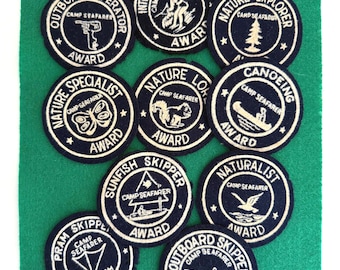 Parche vintage de los años 60 para el premio Camp Seafarer / Círculo de fieltro de 3 pulgadas