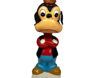 Statuetta vintage di Pippo con testa oscillante, in gesso, degli anni '70, proveniente da Disney World.