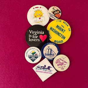 U PICK ~ Vintage Buttons | Places | Pinback Style | For Backpacks, Jackets, Etc. | 1970s-90s | Gift Idea | Say it on a Pin!