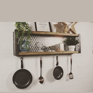 Industrial Style Wall Shelf, Storage, Display Utensil Rack, kitchen, shelving, Herb, pots and pans.