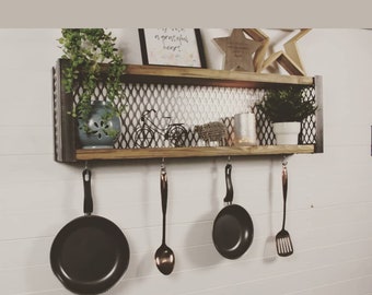 Industrial Style Wall Shelf, Storage, Display Utensil Rack, kitchen, shelving, Herb, pots and pans.