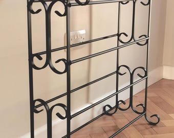 metal shoe rack, wrought iron, hallway, boots, custom, shoe storage, scrolls. Metal shoe storage, shoe stand, boot rack, porch, entry hall