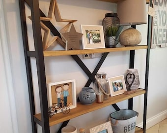 Industrial Metal and Wood Shelving Unit: Display Cabinet, Living Room Furniture