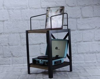 Handmade Industrial Record Player Stand – Vinyl Storage Cabinet