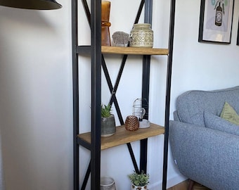 Freestanding Industrial Metal and Wood Shelving Unit – Handmade Storage Shelf, Rustic Bookcase, Open Display Rack, Custom Home Decor.