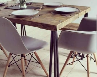 Handmade Reclaimed Wood Dining Table and Bench Set, Jacobean Oak Finish