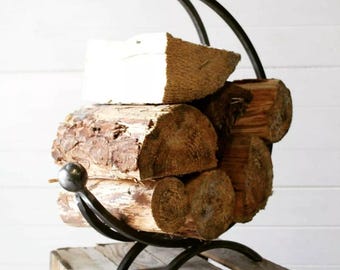 Wrought Iron Horseshoe Log Holder: Handmade Firewood Storage, kindling holder, wood storage, log rack, fireside