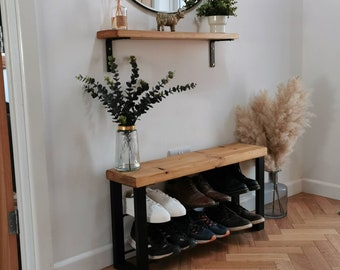 Shoe Rack Bench, Bench shoe rack, shoe storage, hallway seat, porch, seated shoe storage, metal, wood.