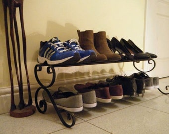 wrought iron shoe rack, metal shoe rack, shoe storage, porch, hallway, cuboard storage. Shoe organiser, shoe stand, wrought iron decor. Rack