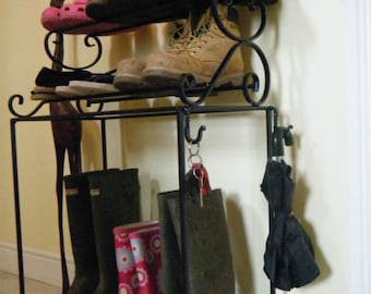 Wrought Iron Welly/Shoe Rack, metal, hallway, shoe storage, boots, trainers, welly stand, Porch storage, shoe organiser. Metal shoe rack.