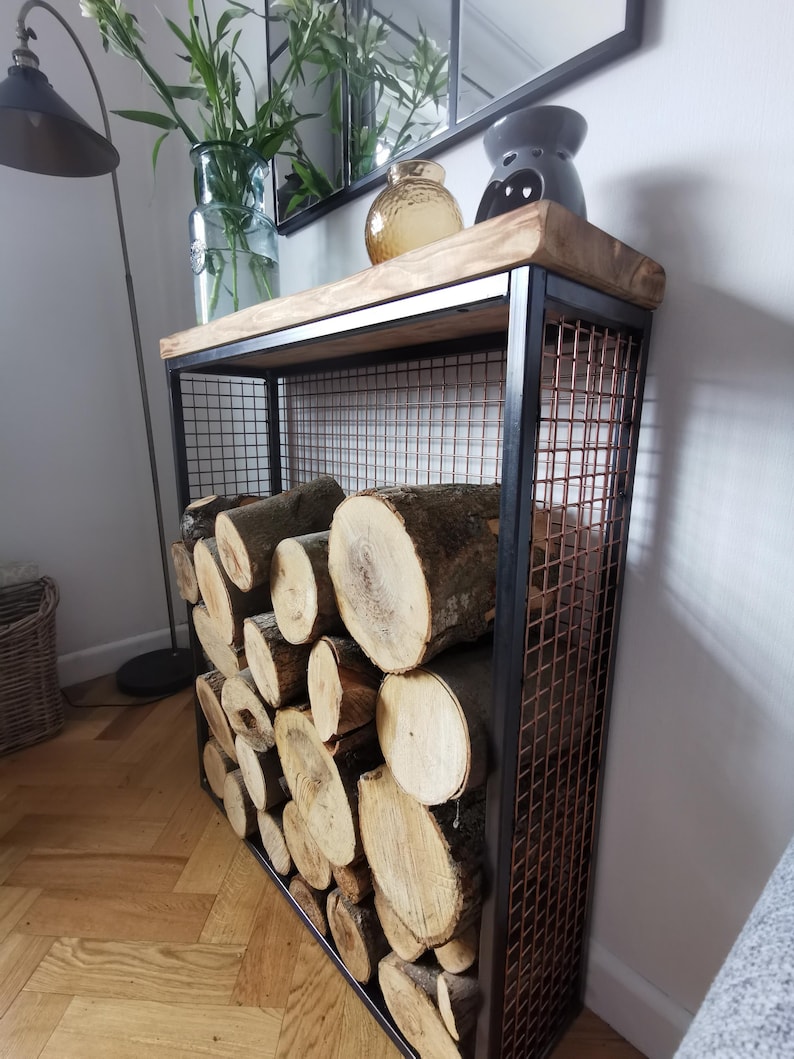 Rustic Log Storage Uk Metal Log Holder, Wood Store, Log Storage, Fireside, Living Room Decor ...