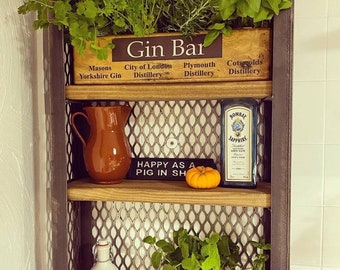 Wall mounted shelving unit, Herb rack, Gin shelf, kitchen storage, Kitchen rack, Whiskey shelf, industrial shelving, bar shelving. Home bar.