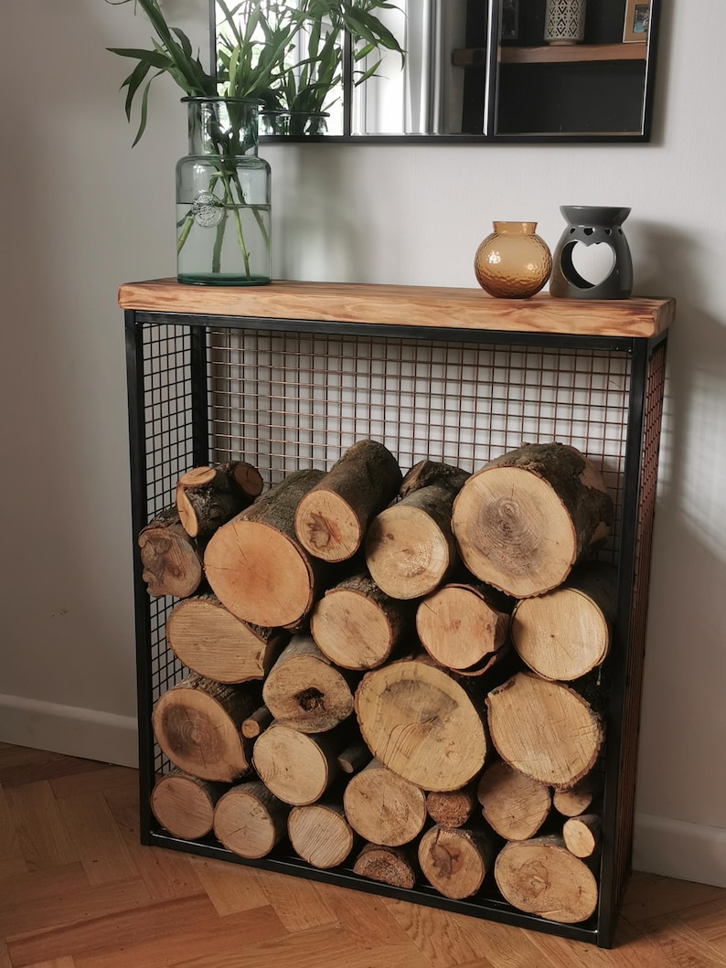 Rustic Log Storage Uk Metal Log Holder, Wood Store, Log Storage, Fireside, Living Room Decor ...