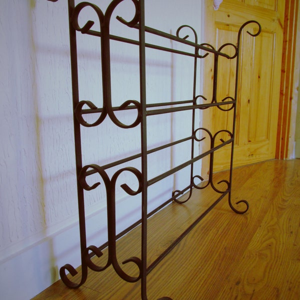 metal shoe rack, wrought iron, hallway, boots, custom, shoe storage, scrolls.