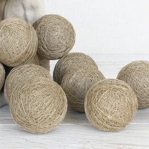 Pure linen thread ball Vintage handspun natural flax yarn for display sewing crafting