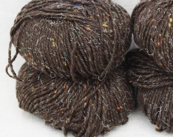 Brown speckled merino wool yarn tweed DK light worsted knitting crochet skein soft art yarn