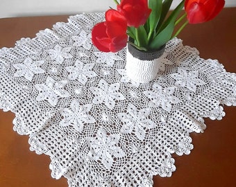 Crochet cotton square doily Vintage romantic floral lace coffee table tablecloth French style delicate table cloth with scalloped edges