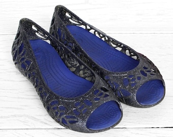 Vintage Crocs glitter jelly flats Waterproof girls summer open toe beach shoes