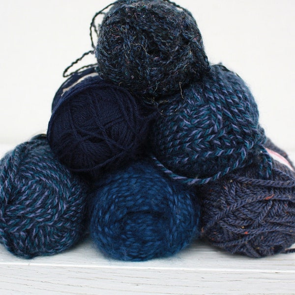 Dark blue destash yarn bundle wool and acrylic scrap art yarn sale lot pack unused 6pcs