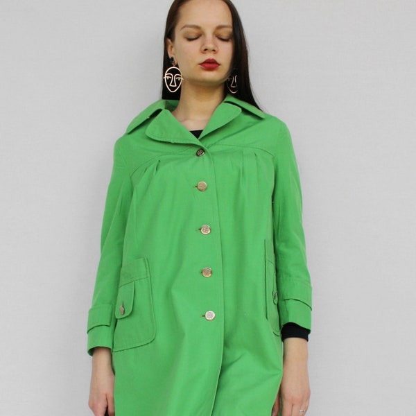 Rétro vert néon lumineux midi printemps manteau femmes fille coton vintage lâche une ligne manteau court bouton vers le bas petite pardessus