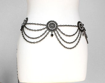 Layered chain belt Vintage boho gypsy decorative hip belt with rhinestones and heart charms