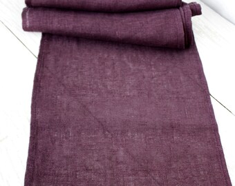Vintage eggplant linen table runner Purple gauze natural rustic farmhouse table centerpiece