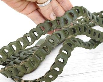 Vintage chain link leather belt Women's green layered fashion belt Summer festival accessory