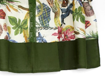 Liten linnekappa med lapptäcke Vintage botanisk naturfärgad cottagecore-löv cafégardin