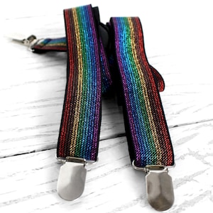 Vintage rainbow glitter suspenders Retro elastic clip-on sparkly novelty braces