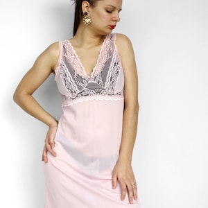 Sottoveste retrò in pizzo, sottoveste vintage, sottoveste midi in nylon trasparente con scollo a V, sottoveste intera, sottoveste da notte