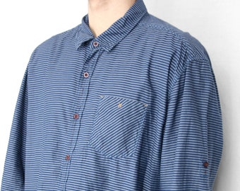 Vintage s.Oliver cotton dress shirt Blue striped dapper men's button up shirt Formal casual event top