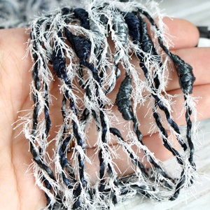 Navy blue and white eyelash yarn Fluffy textured novelty art yarn Chunky knitting crochet weaving craft supply