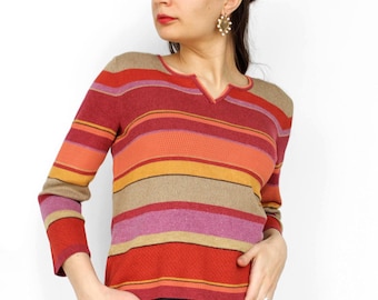 Vintage Sigrid Olsen striped sweater Colorful knit retro women’s petite jumper