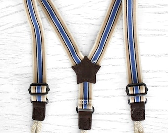 Vintage baby button suspenders Retro elastic striped pant braces with tabs