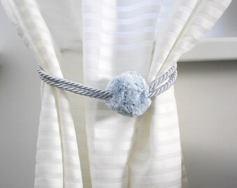 Pastel pom pom curtain tie backs Vintage braided rope drapery holders