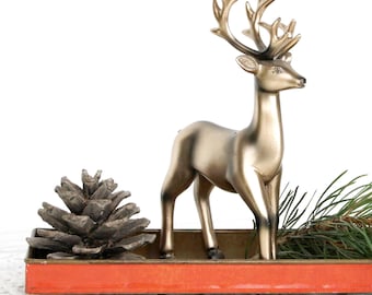 Vintage red metal candle tray Rectangular votive tealight dining table centerpiece
