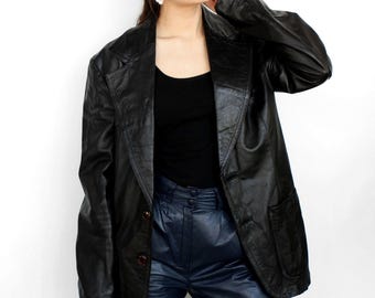 Vintage 90s Finnish black leather blazer Men's gothic punk rocker jacket