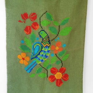 ジュート刺繍クロスステッチ壁掛けタペストリー物語鳥花未完成プロジェクトヴィンテージ壁装飾大きなDIYタペストリーウールテキスタイルアート