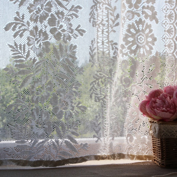 Floral lace curtain semi sheer plain shabby chic curtain Vintage ornate French romantic curtain panel