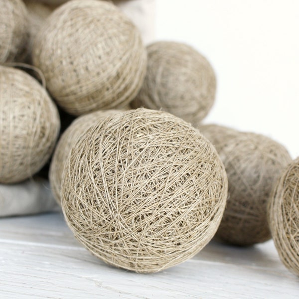 Pure linen thread ball Vintage handspun natural flax yarn for display sewing crafting